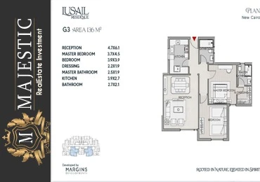 شقه136م في كمبوند lusail residence في التجمع السادس
